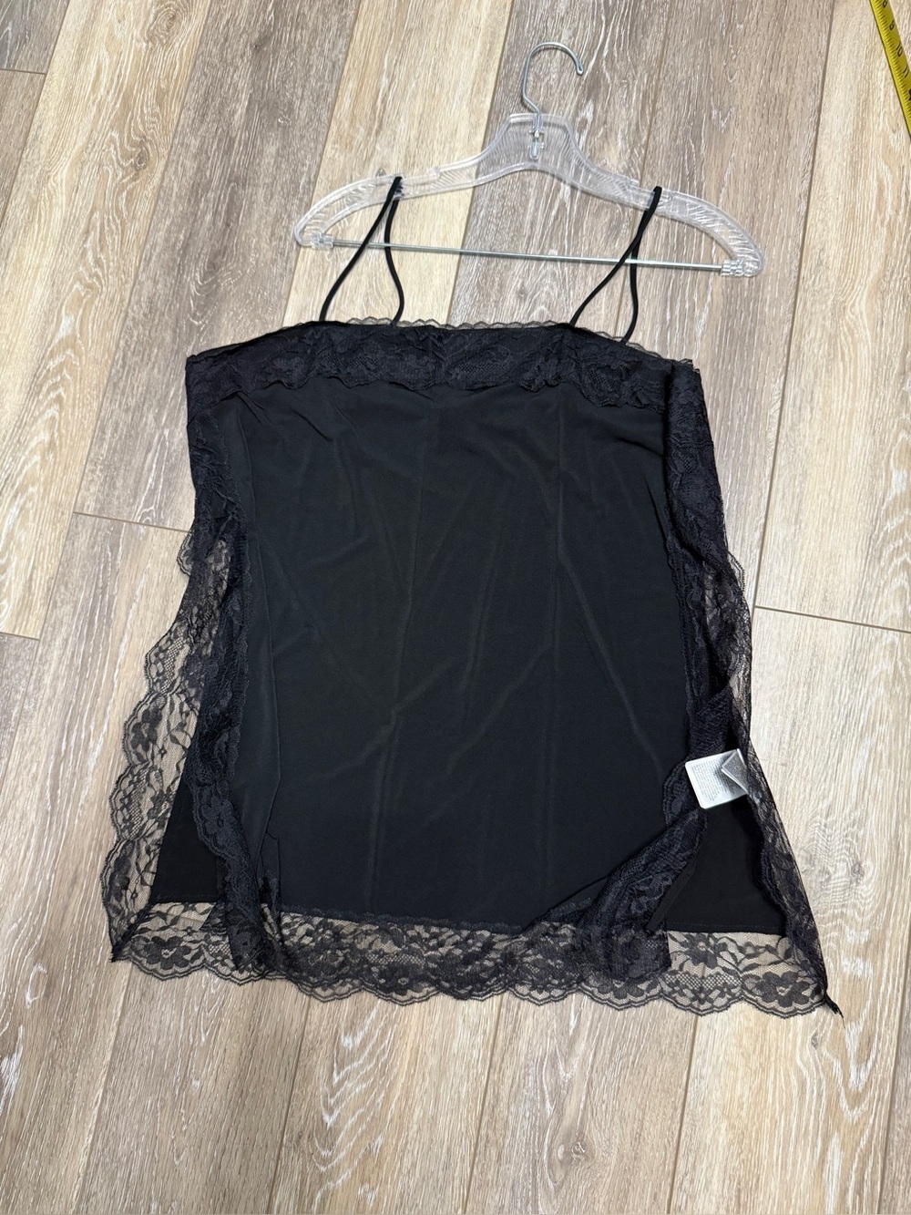 H&M Black Lace Trim Slip Camisole Cami Top Spaghetti Strap Layering Size L